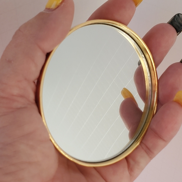 Ornate Gold plate Intricate Compact Purse Mirror VTG Vanity Portable Makeup New - Picture 9 of 10